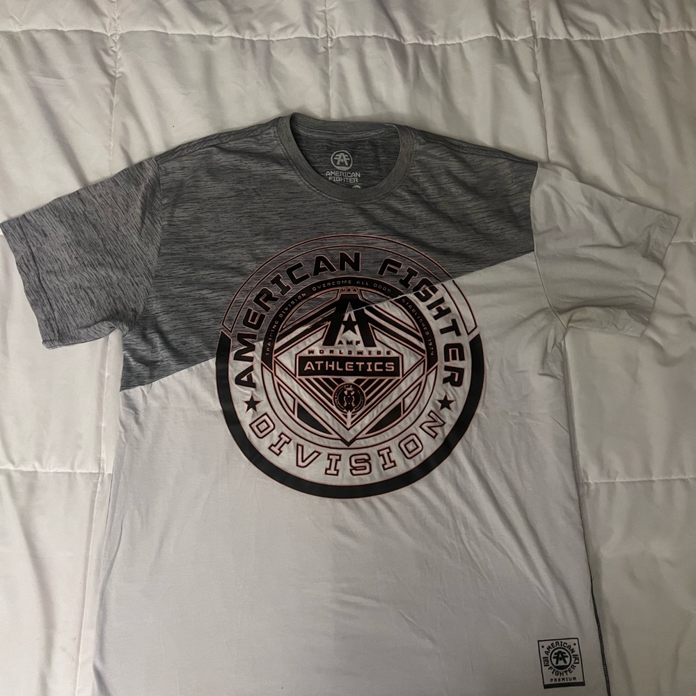 American Fighter Gray and White Short Sleeve Tees